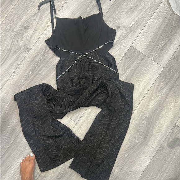 Top Shop Diamante Black Romper with Beaded Accents and side cut outs - Picture 8 of 12